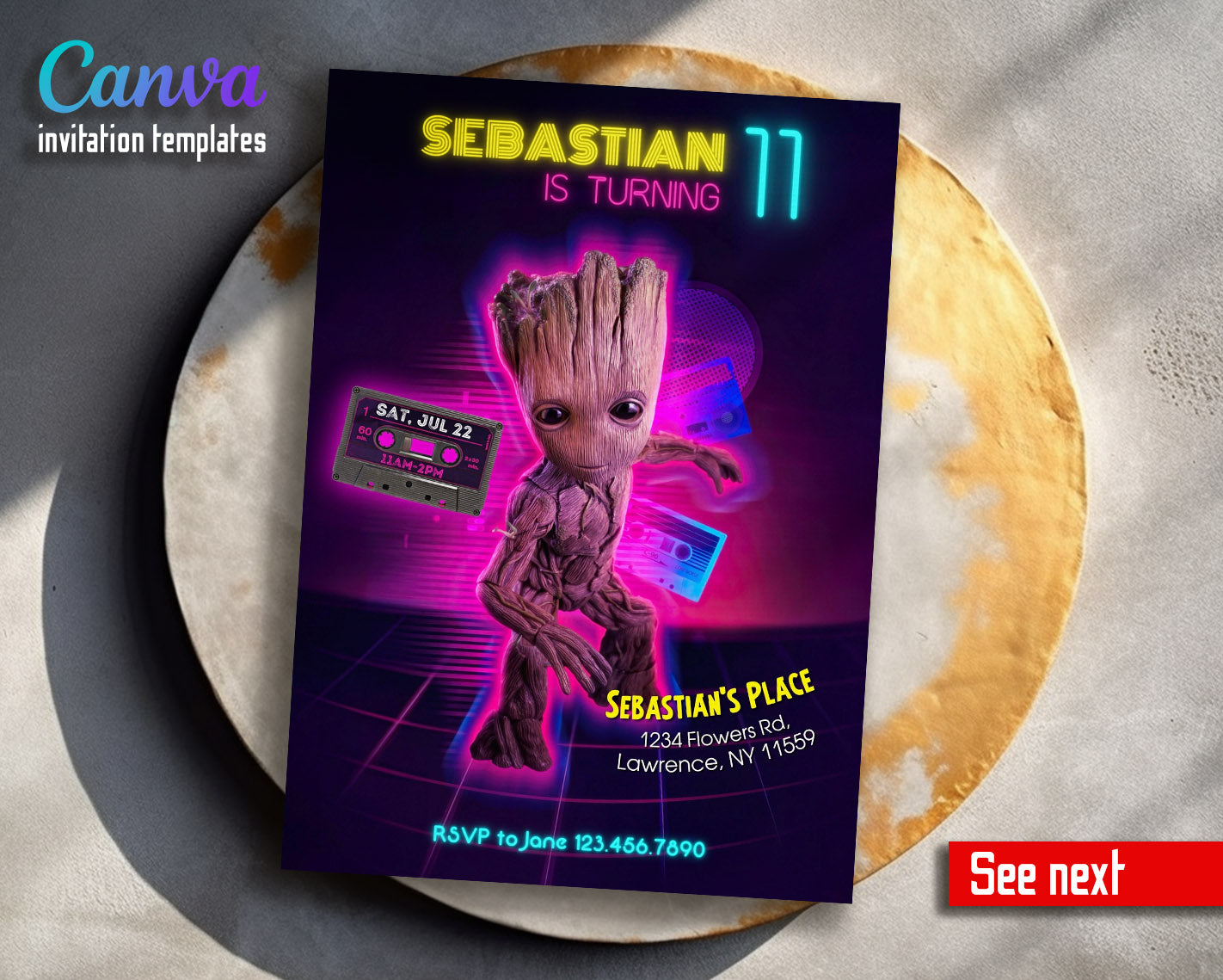 Groot Guardians of the Galaxy Superhero customizable invitation template | Share or Print |  | HX392