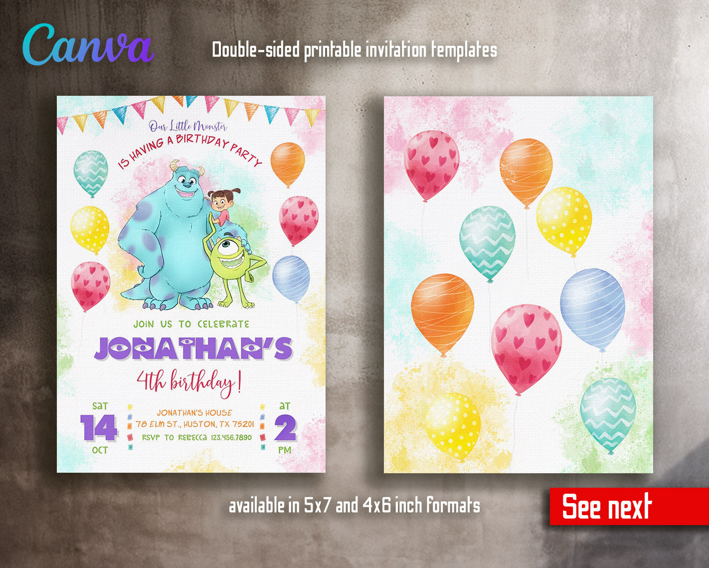 Monsters, Inc.  customizable invitation template | Share or Print |  | SU302