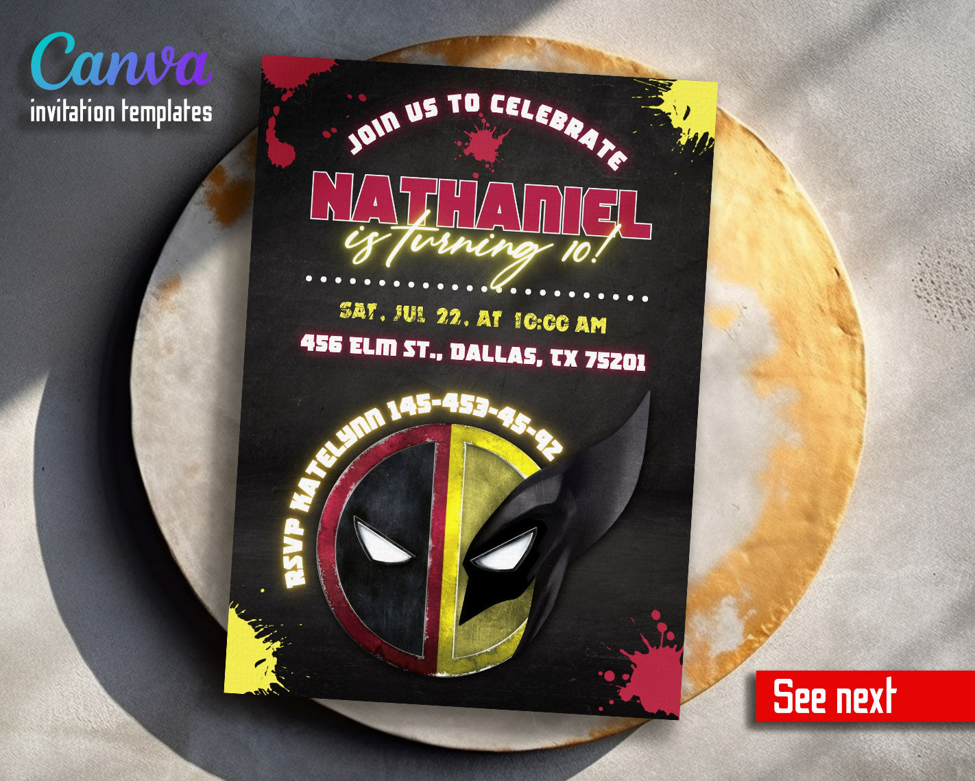 Deadpool Wolverine Marvel  customizable invitation template | Share or Print | boy | IZ972