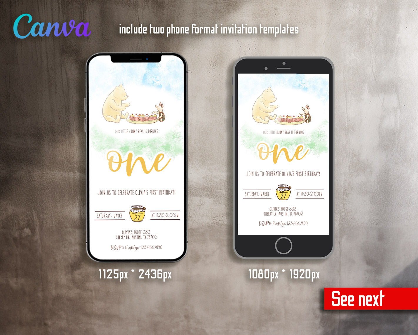 Winnie the Pooh  customizable invitation template | Share or Print |  | IA620