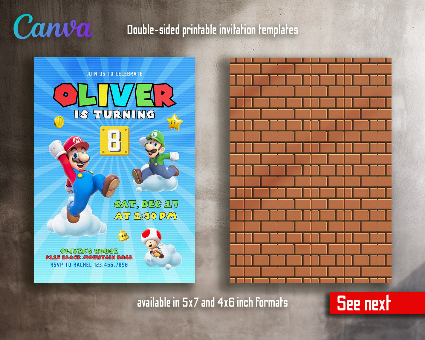 Super Mario Bros  customizable invitation template | Share or Print |  | TH806