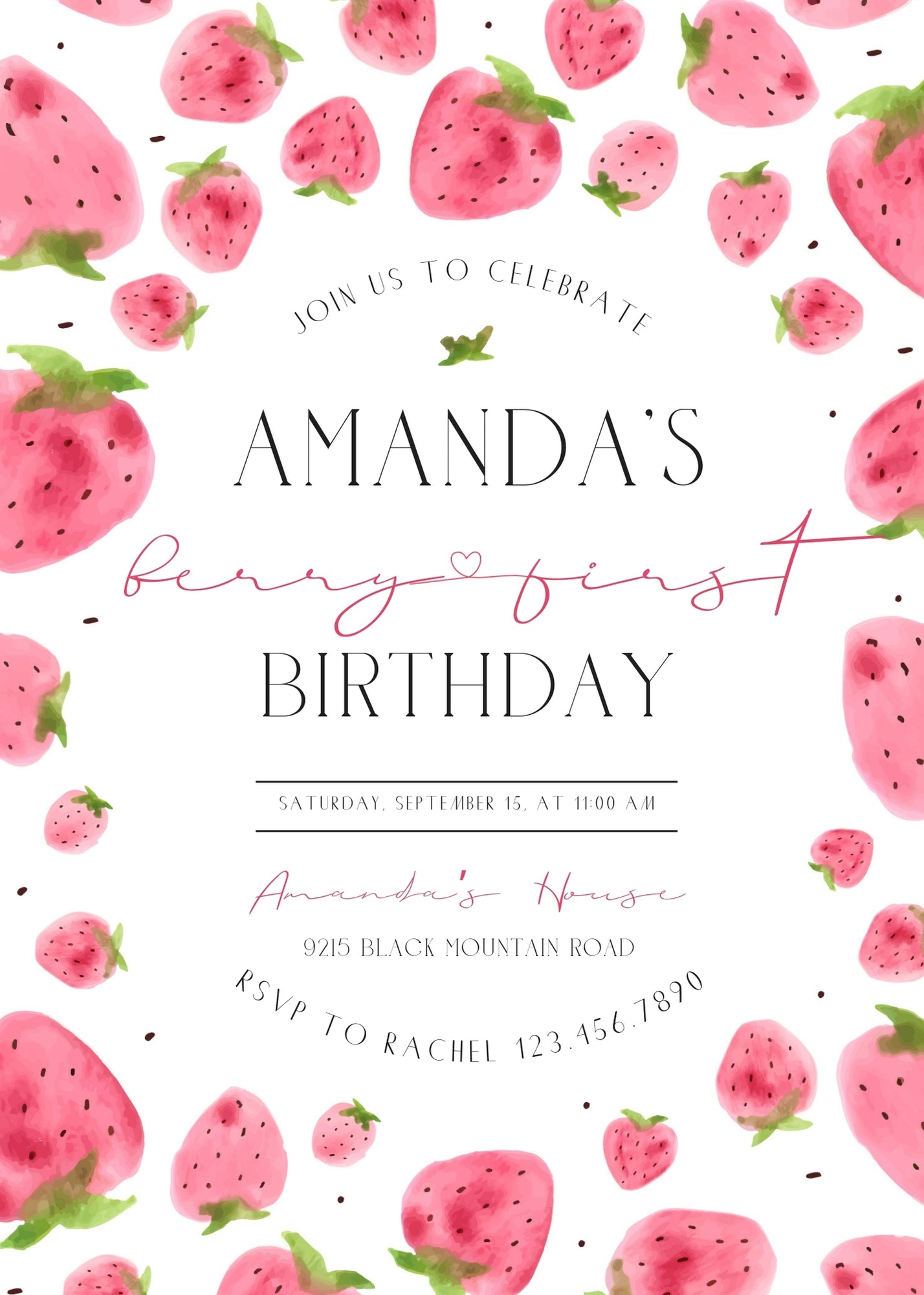 Berry First Birthday customizable invitation template | Share or Print | girl | PD055