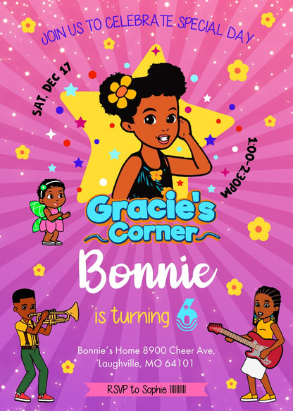 Gracie's Corner Music customizable invitation template | Share or Print | girl | KS315