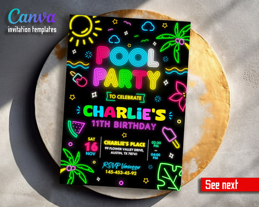 Pool Party customizable invitation template | Share or Print | boy | ZT669