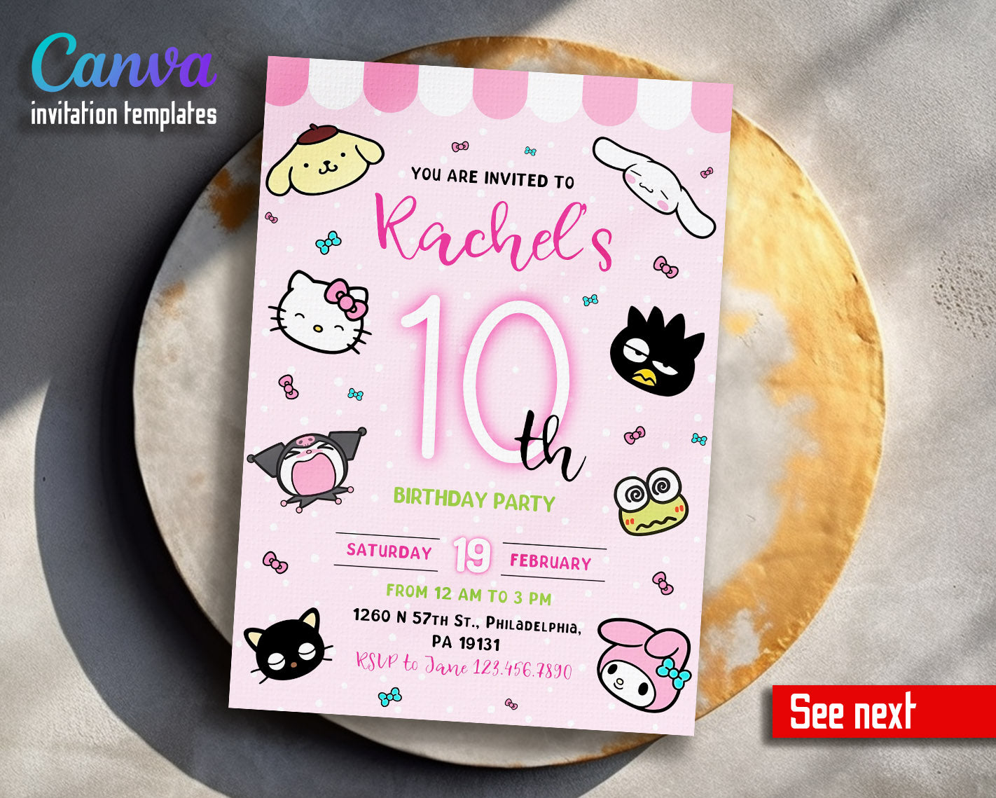 Hello Kitty Sanrio customizable invitation template | Share or Print | | TS190