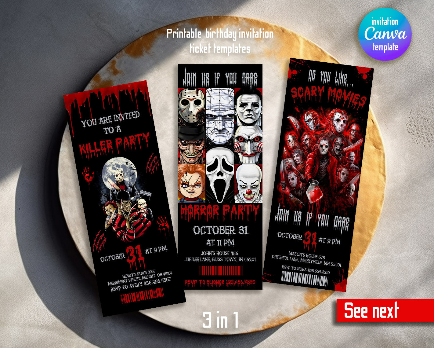 Horror Killer Movie Party Ticket customizable invitation template | Share or Print |  | OX960