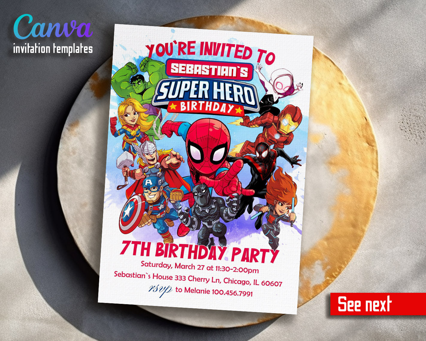 Avengers Marvel Superhero customizable invitation template | Share or Print | boy | NC135