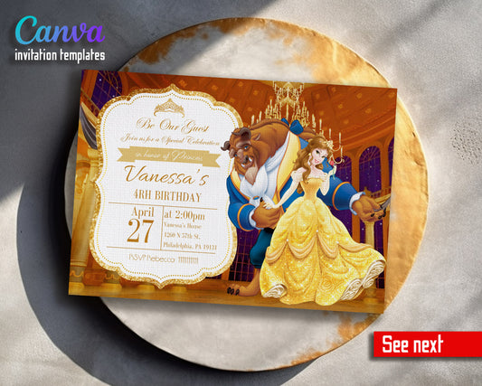 Belle Beauty And The Beast customizable invitation template | Share or Print | girl | HX973