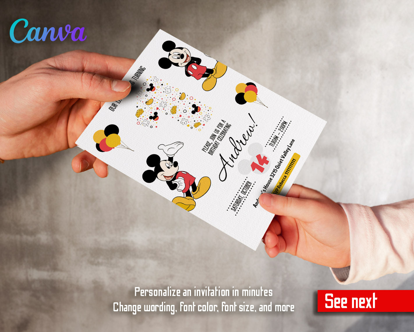 Mickey Mouse 1st Birthday customizable invitation template | Share or Print |  | UO861