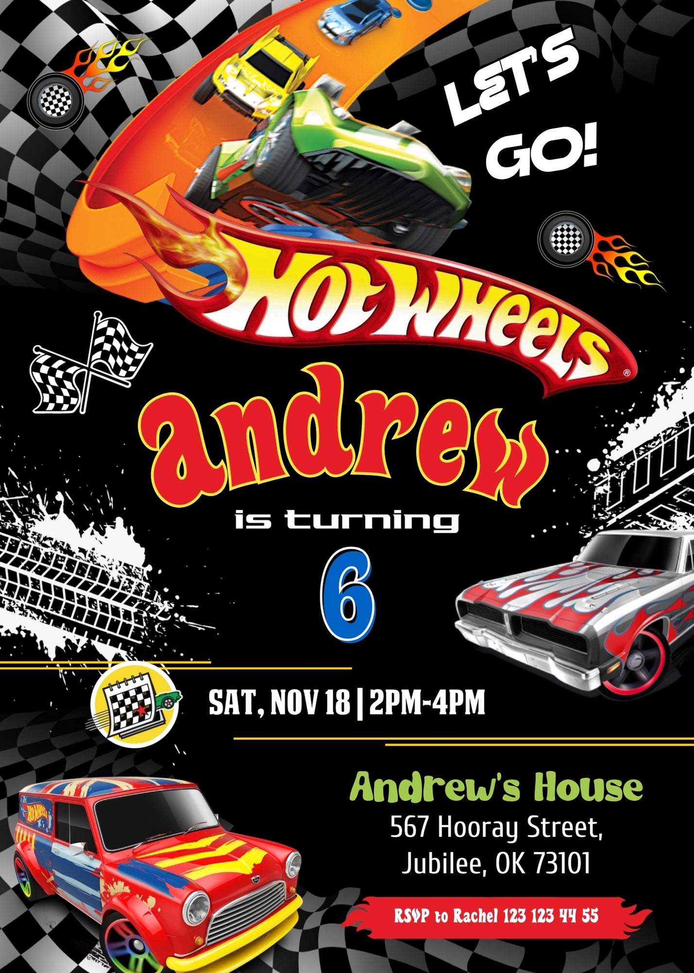 Hot Wheels Racing  customizable invitation template | Share or Print | boy | XP979