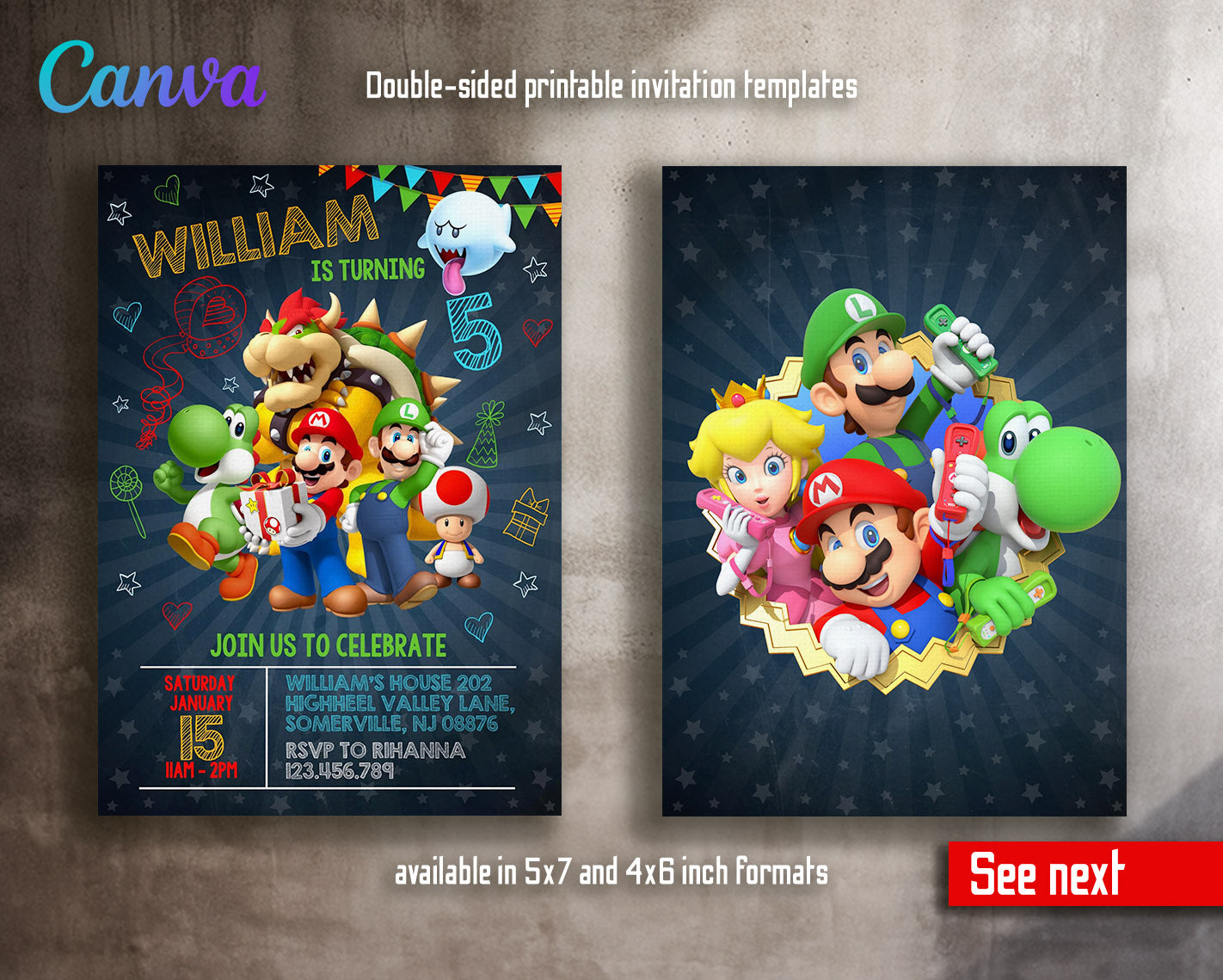 Super Mario Bros  customizable invitation template | Share or Print |  | WD739