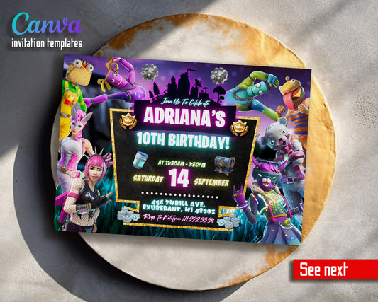 Fortnite gamer customizable invitation template | Share or Print | boy | TU447