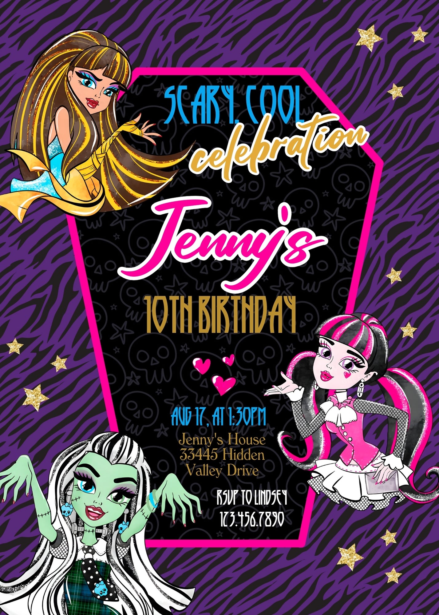 Monster High  customizable invitation template | Share or Print | girl | WU115