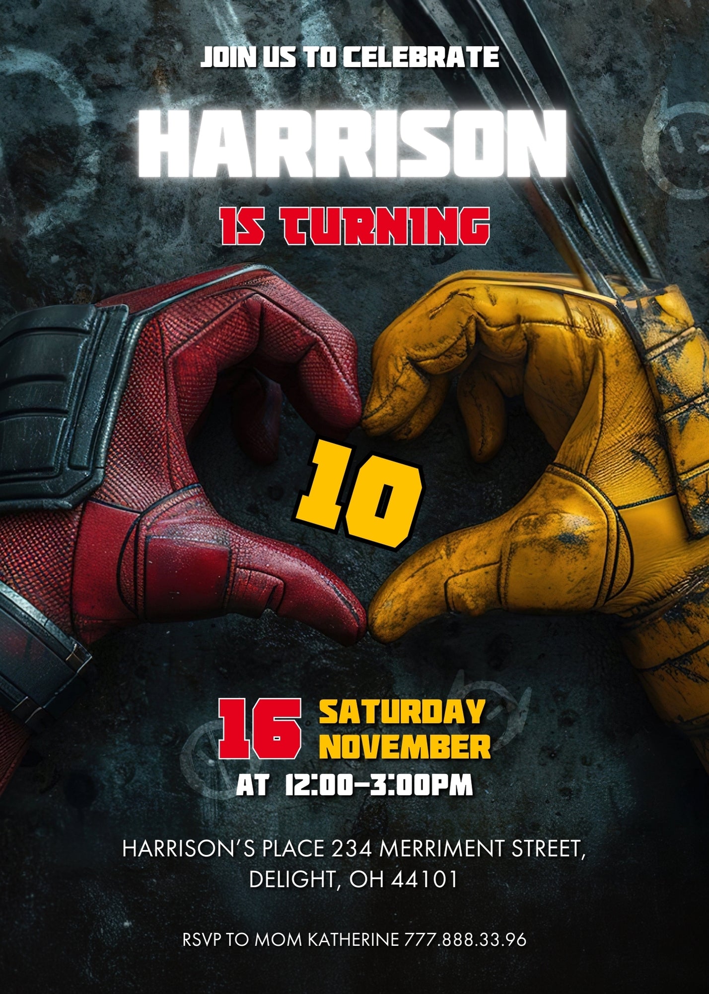 Deadpool Wolverine Marvel  customizable invitation template | Share or Print | boy | LS896