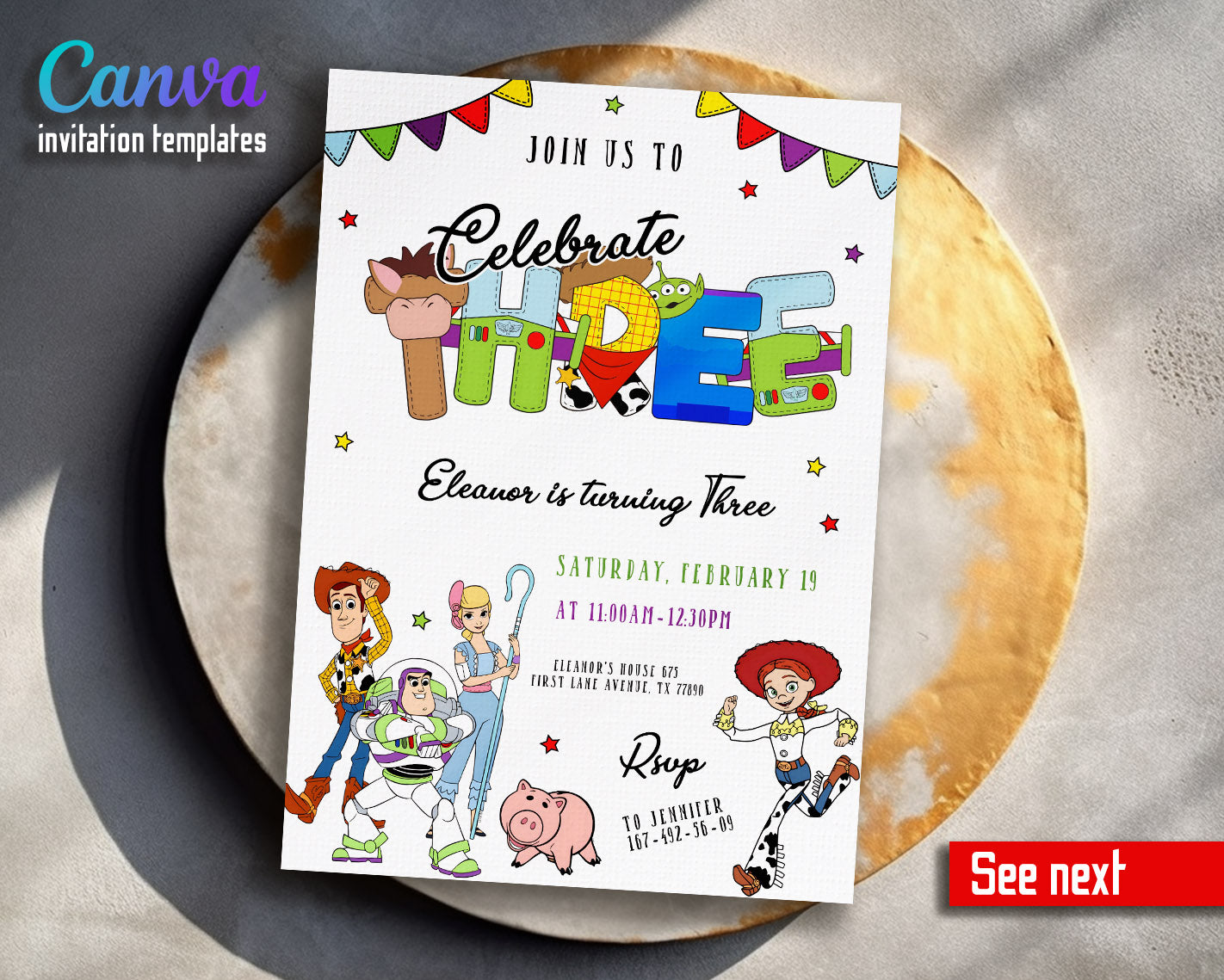 Toy Story Woody  customizable invitation template | Share or Print |  | XH622