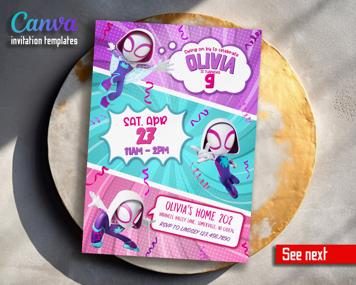 Spider Gwen Ghost Spidey  customizable invitation template | Share or Print | girl | HZ336