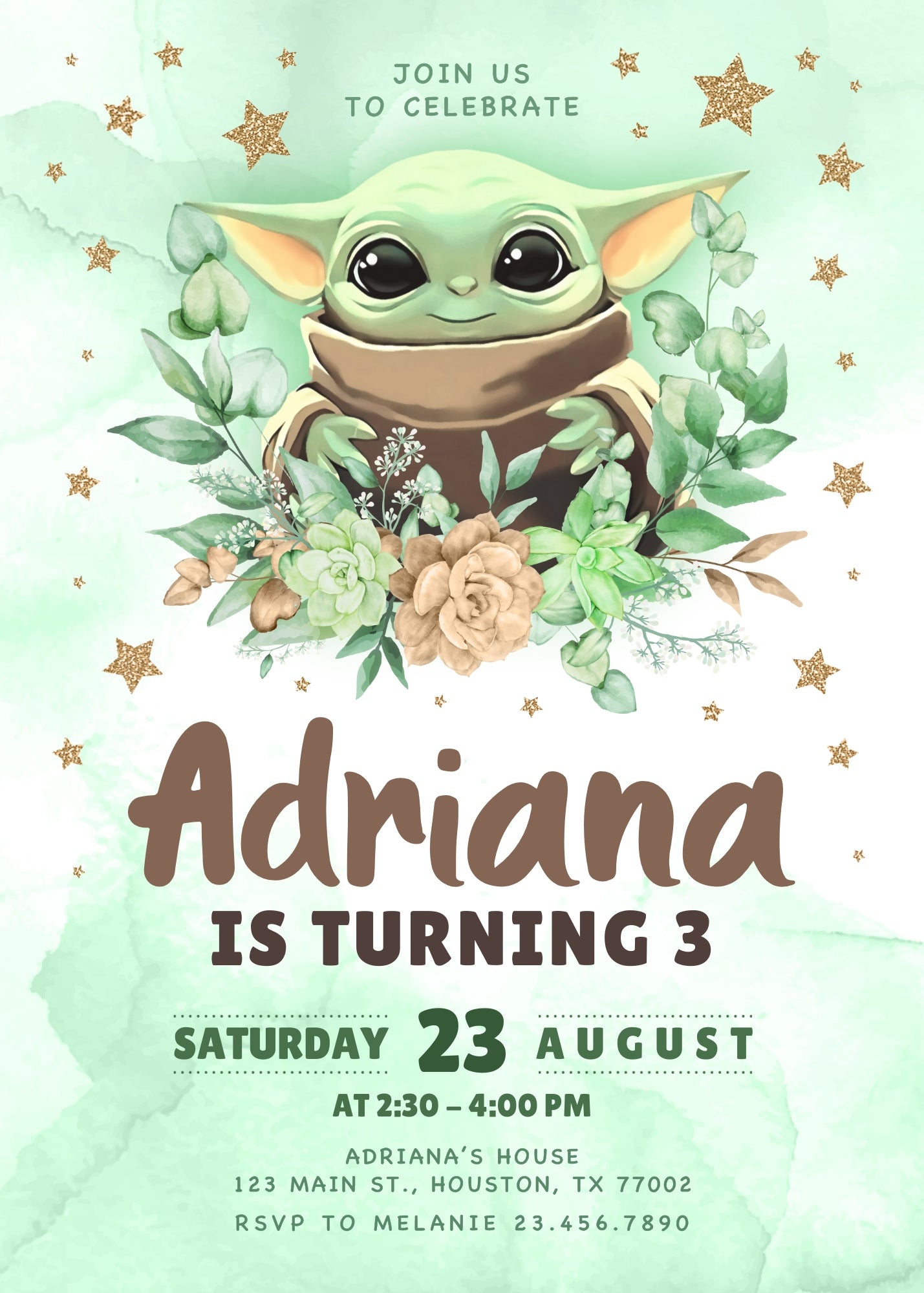 Baby Yoda Grogu Star Wars Mandalorian  customizable invitation template | Share or Print | boy | WE080