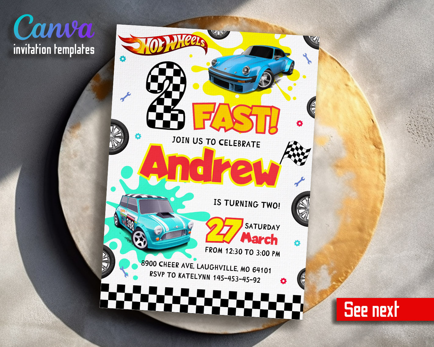 Hot Wheels Two Fast 2 Furious customizable invitation template | Share or Print | boy | HD350