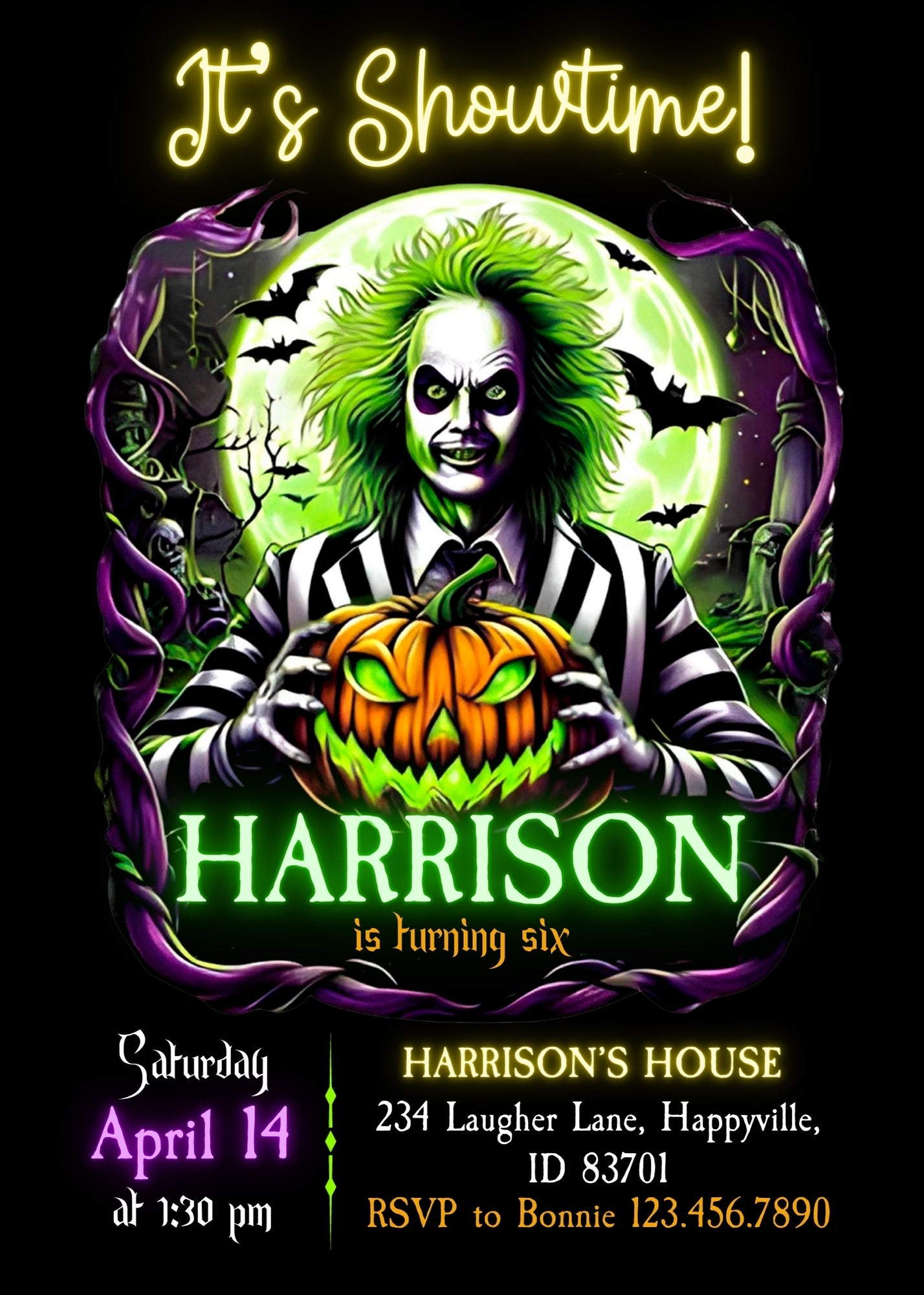 Beetlejuice Halloween customizable invitation template | Share or Print |  | GV635