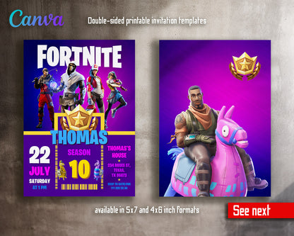 Fortnite gamer customizable invitation template | Share or Print | boy | XH665