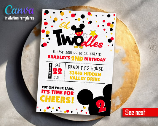 Mickey Mouse 2nd Birthday customizable invitation template | Share or Print |  | VB833