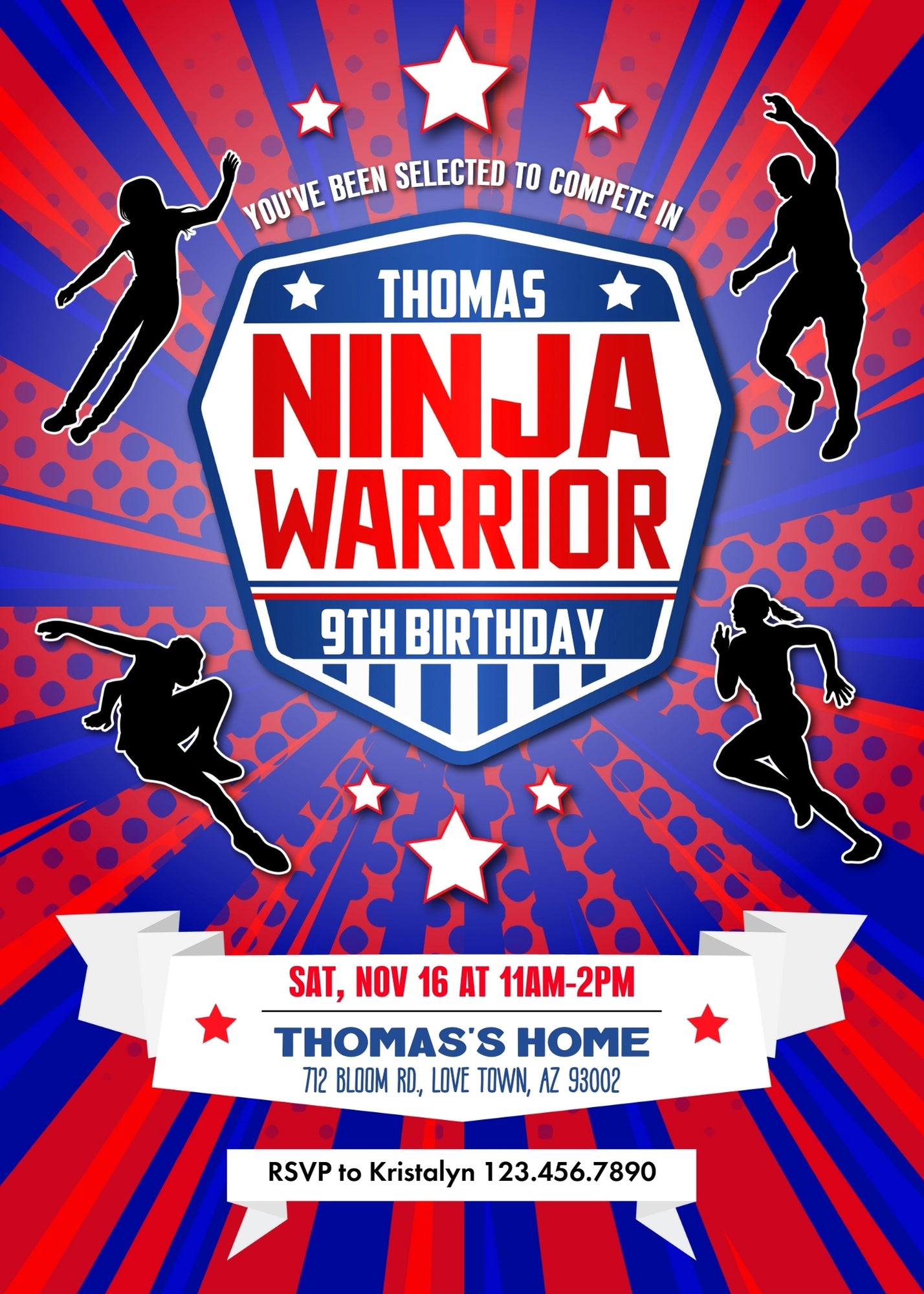 American Ninja Warrior customizable invitation template | Share or Print |  | AT241