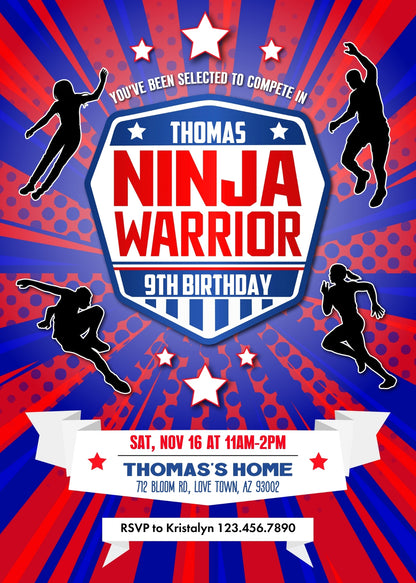 American Ninja Warrior customizable invitation template | Share or Print |  | AT241