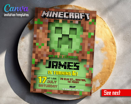 Minecraft Gamer customizable invitation template | Share or Print | | HR856