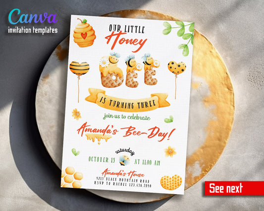 1st Bee Day Party customizable invitation template | Share or Print |  | SC683