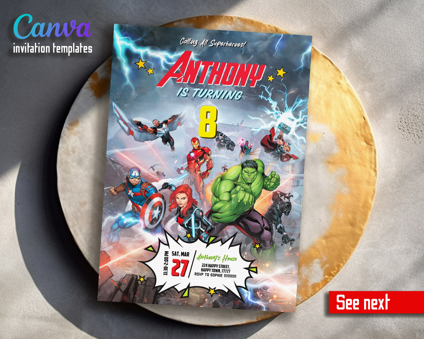 Avengers Marvel Superhero  customizable invitation template | Share or Print | boy | CR874