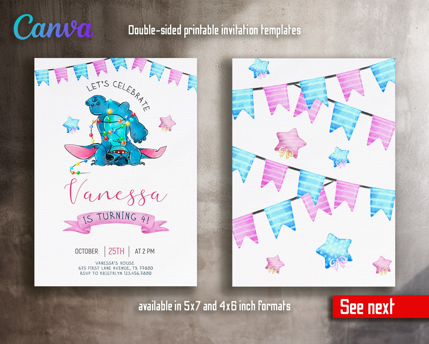 Lilo & Stitch Aloha customizable invitation template | Share or Print |  | BA264