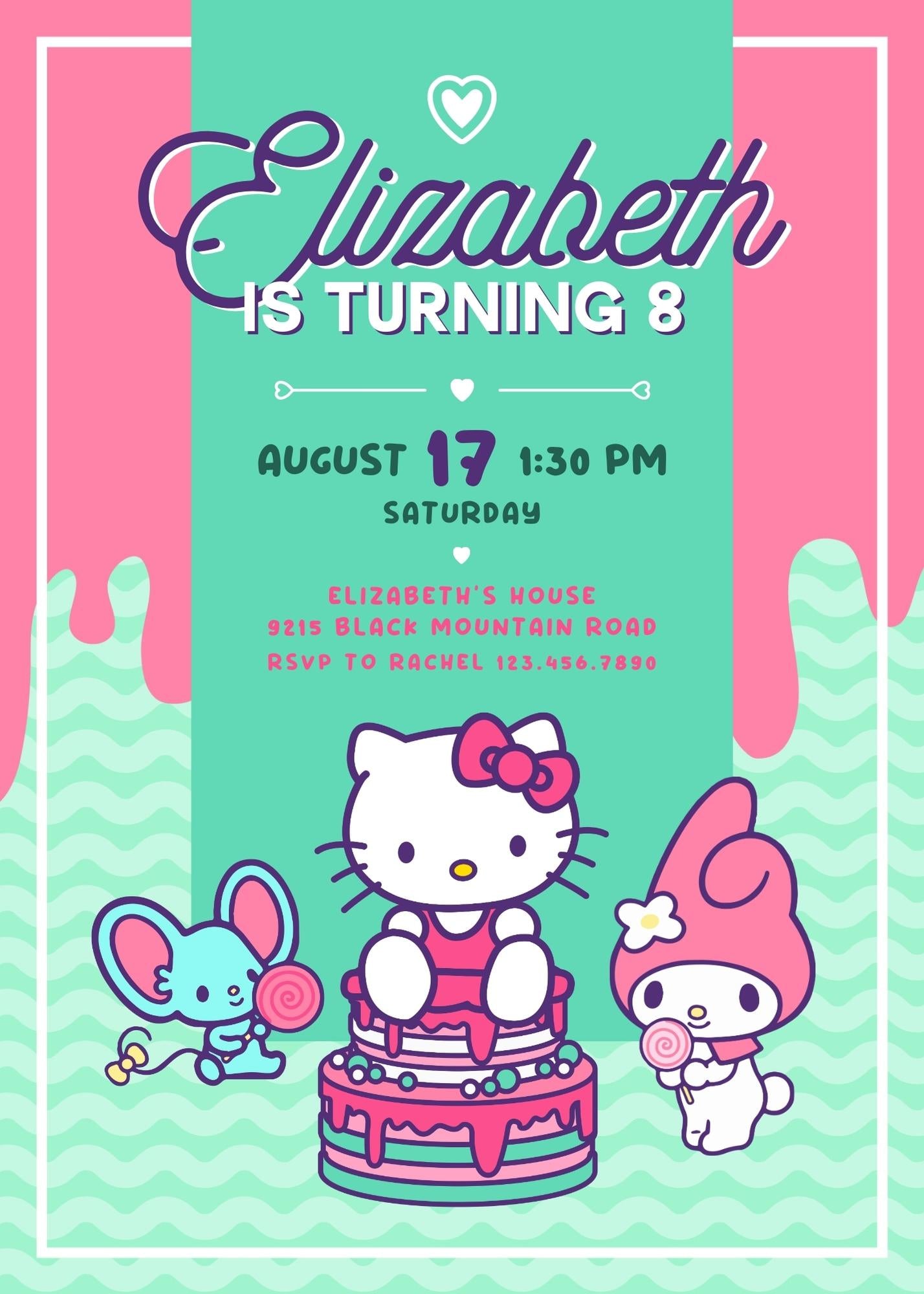 Hello Kitty Sanrio customizable invitation template | Share or Print | | NZ920