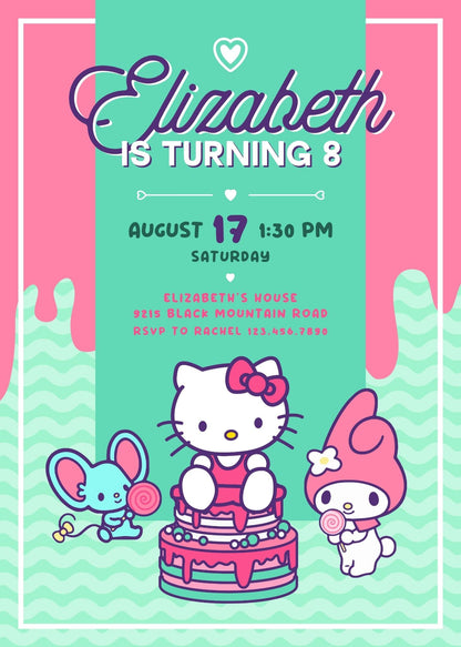 Hello Kitty Sanrio customizable invitation template | Share or Print | | NZ920