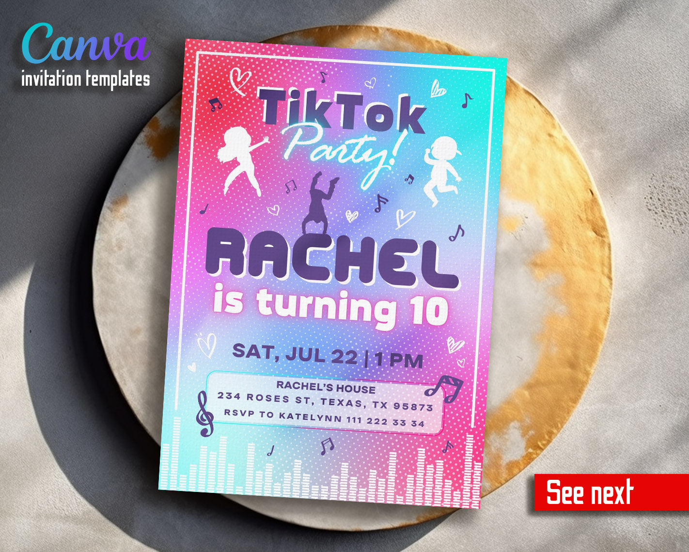 Tik Tok Party customizable invitation template | Share or Print |  | HF836