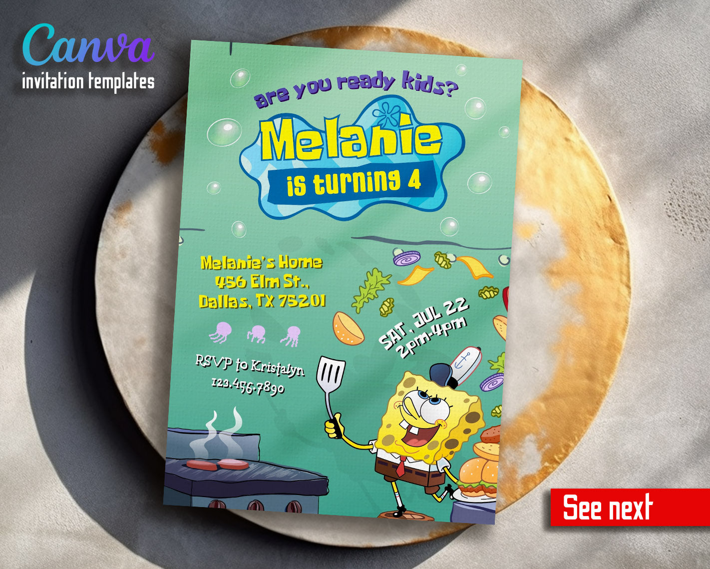 SpongeBob SquarePant customizable invitation template | Share or Print |  | GX547