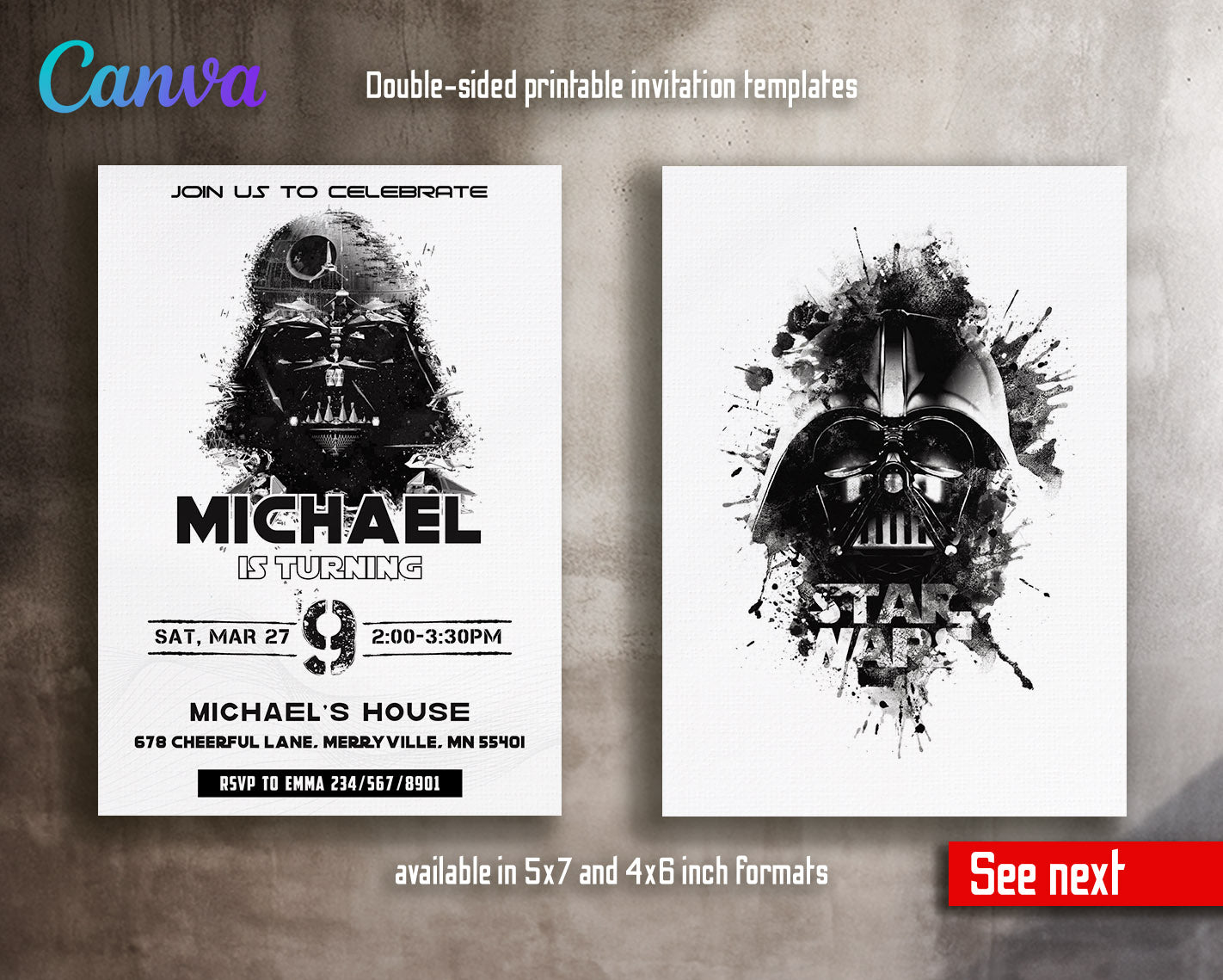 Star Wars Darth Vader  customizable invitation template | Share or Print | boy | YE521