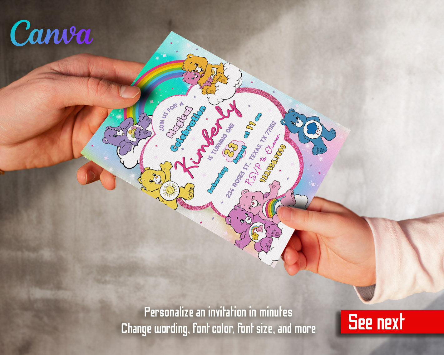 Care Bears  customizable invitation template | Share or Print |  | HR879