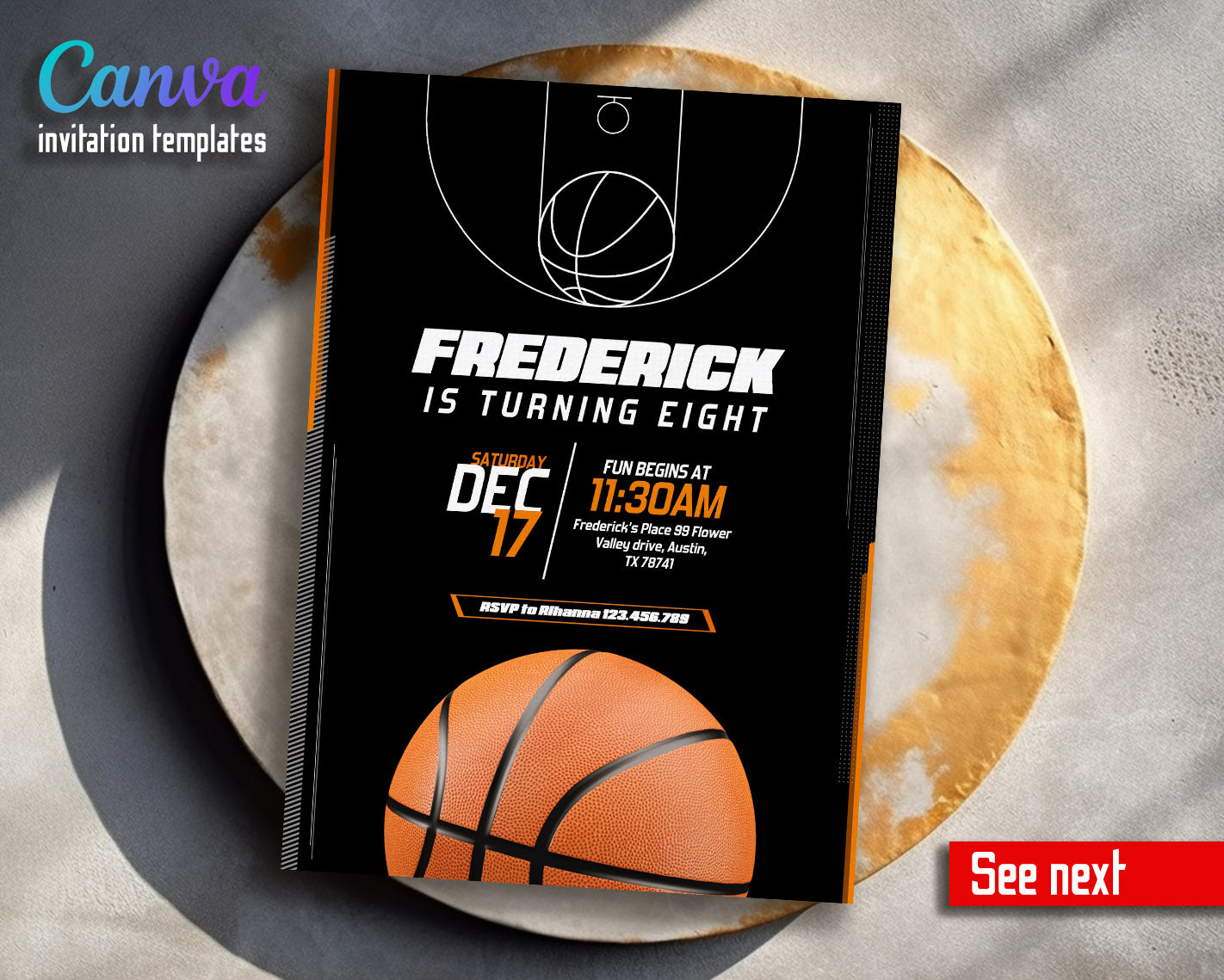 Basketball NBA Slam Dunk  customizable invitation template | Share or Print | boy | HF705