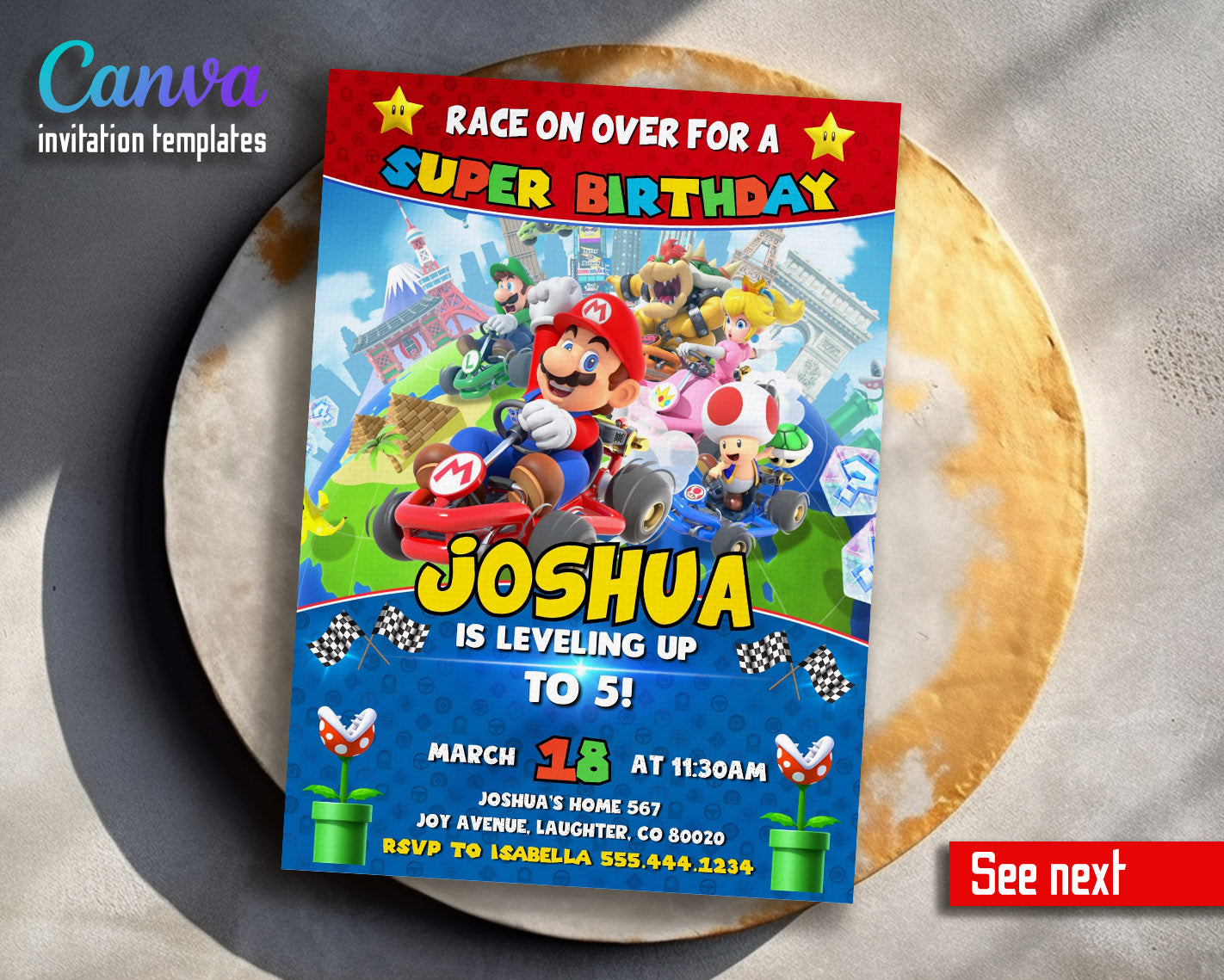 Mario Kart Gamer customizable invitation template | Share or Print | boy | UO298