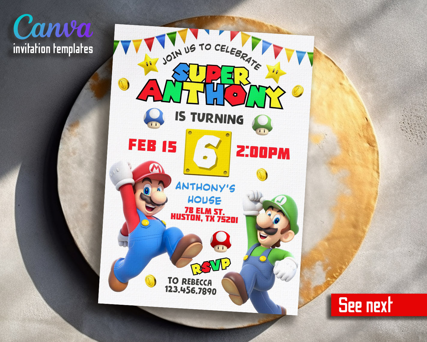 Super Mario Bros  customizable invitation template | Share or Print |  | MV272