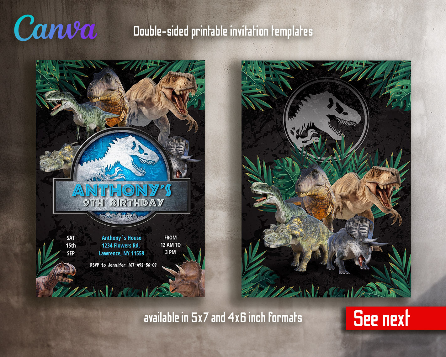 Jurassic World Dinosaur customizable invitation template | Share or Print |  | VX484