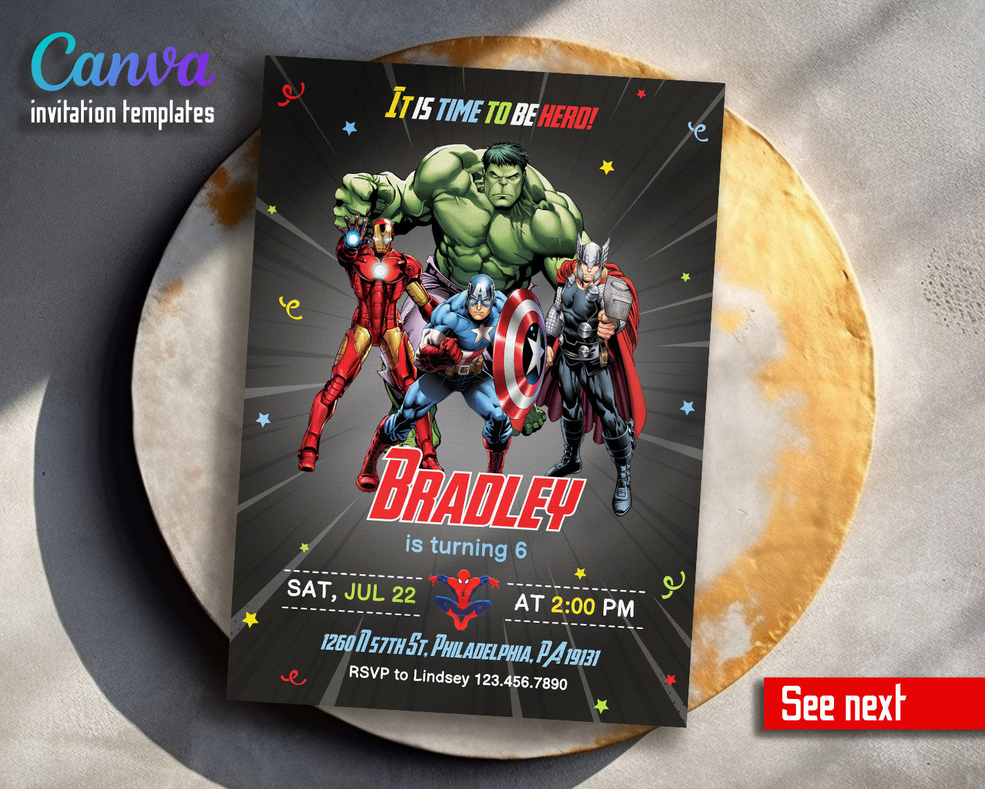 Avengers Marvel Superhero  customizable invitation template | Share or Print | boy | JG762