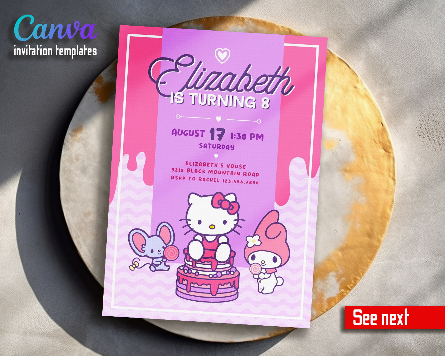 Hello Kitty Sanrio customizable invitation template | Share or Print | | UN728