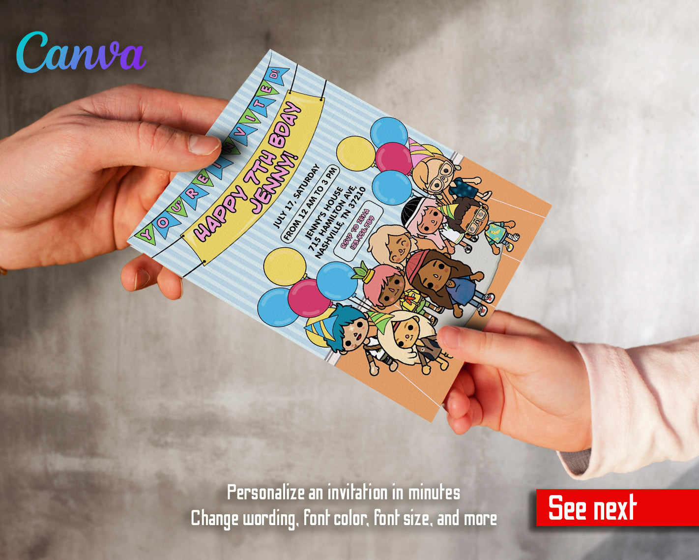 Toca Boca World Gamer customizable invitation template | Share or Print |  | YW491