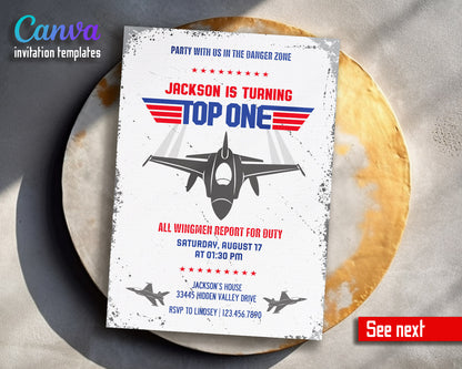 Top Gun One Jet Fighter customizable invitation template | Share or Print | boy | AN637