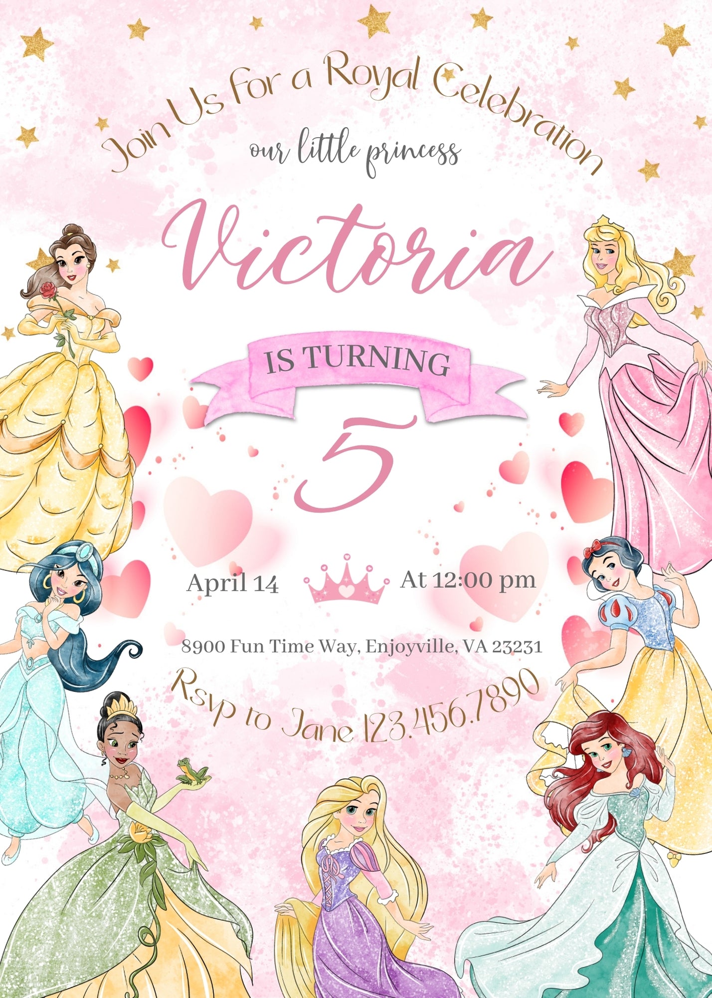 Disney Princess customizable invitation template | Share or Print | girl | PZ927