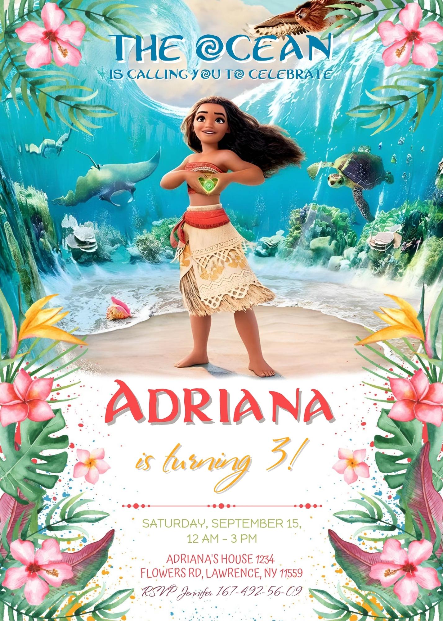 Moana Princess customizable invite template girl | instant download | Share or Print | OT885