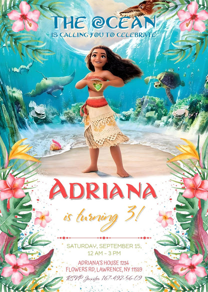 Moana Princess customizable invite template girl | instant download | Share or Print | OT885