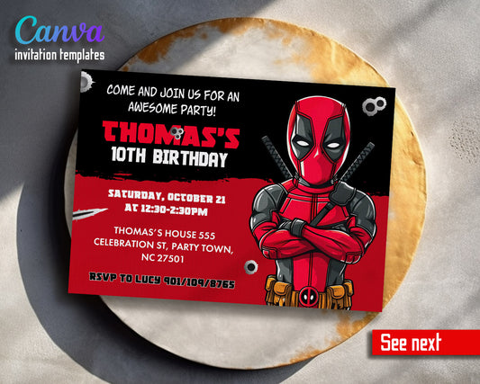 Deadpool Marvel  customizable invitation template | Share or Print | boy | IJ638