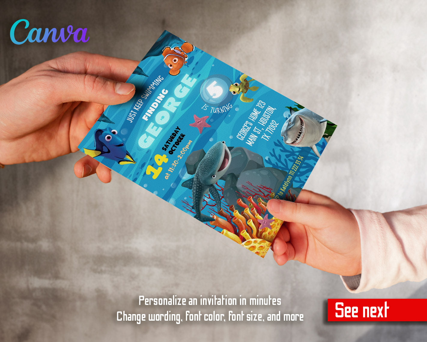 Finding Nemo customizable invitation template | Share or Print |  | PP490